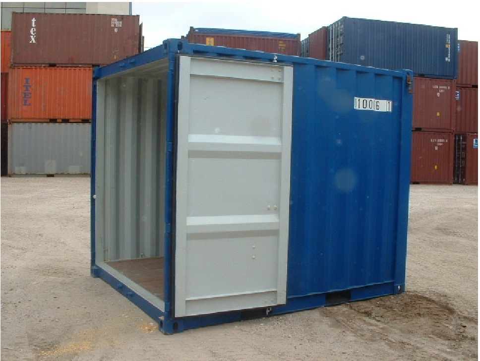 painted blue shipping container
