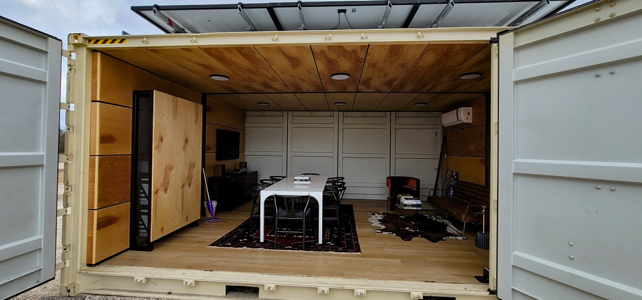 office container with solar panels