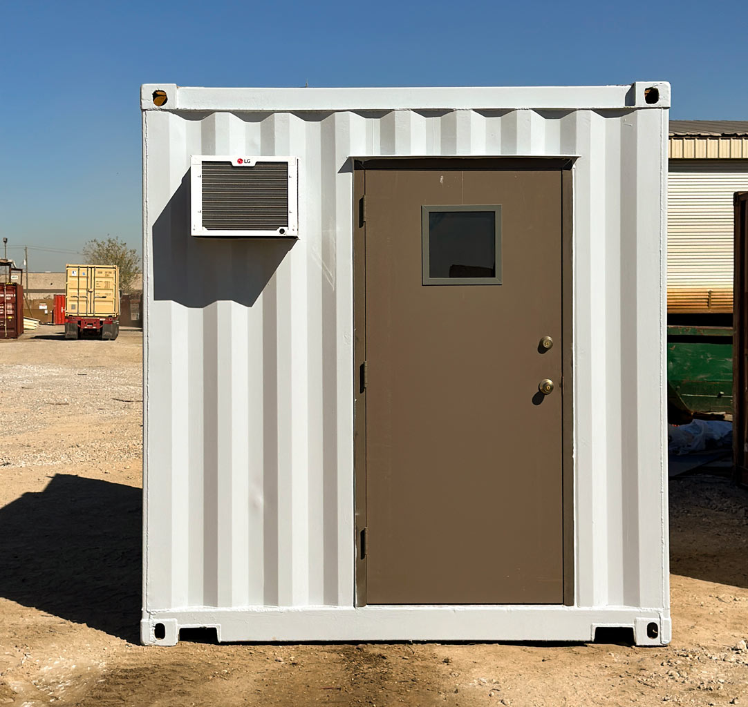 office container with a man-door and a/c